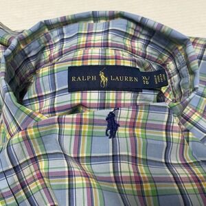 Polo Ralph Lauren Shirt Men's XL Blue Madras Plaid Short Sleeve Classic Fit